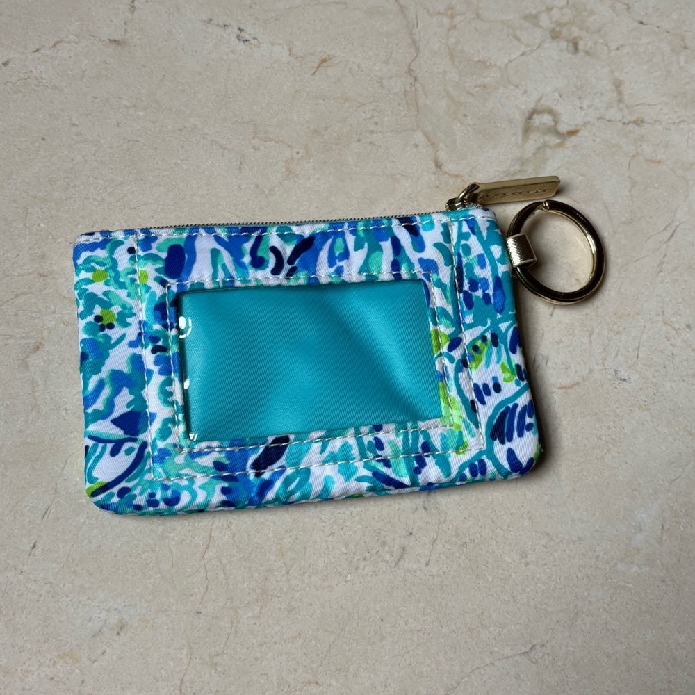 Lilly Pulitzer Blue and Green Zip ID Case Wallet